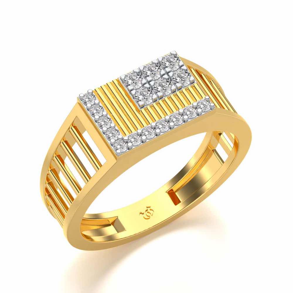 Square Silver Ring For Men - Yellow Gold - Image 1