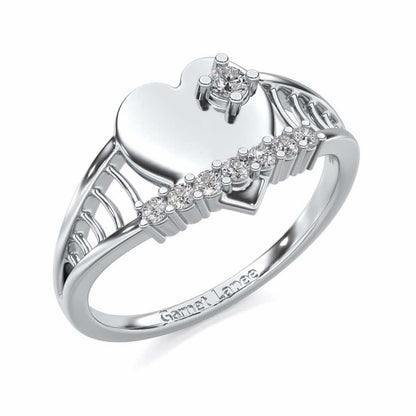 Lattice Heart Silver Ring - White Gold - Image 1