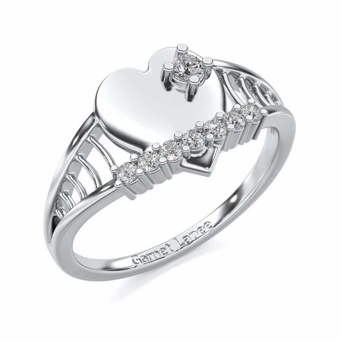 Lattice Heart Silver Ring - White Gold - Image 1