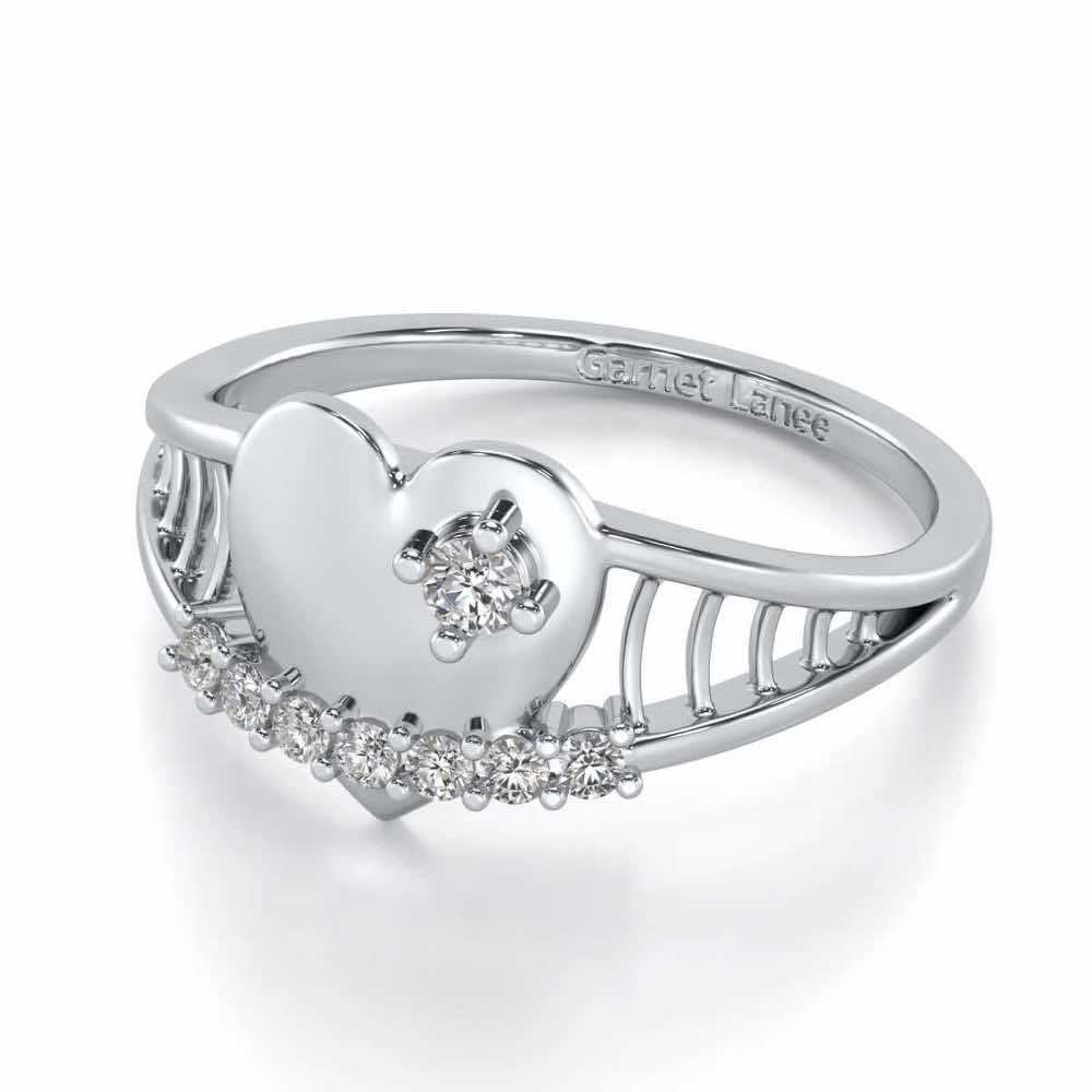 Lattice Heart Silver Ring - White Gold - Image 2