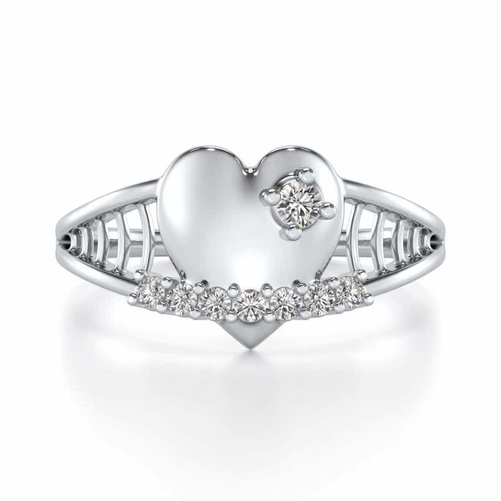 Lattice Heart Silver Ring - White Gold - Image 4