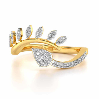 Leaf Bouquet Silver Ring - Yellow Gold - Image 4