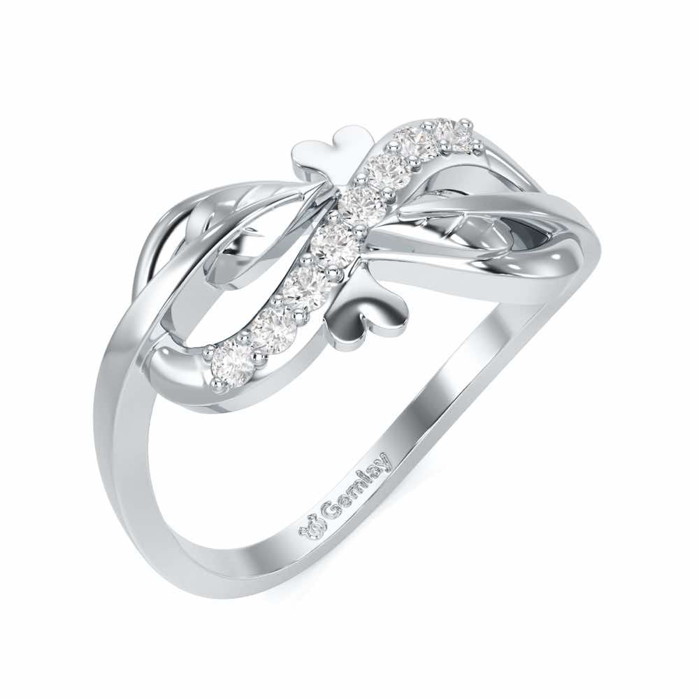 Leaf Bow Silver Ring - White Gold - Image 1