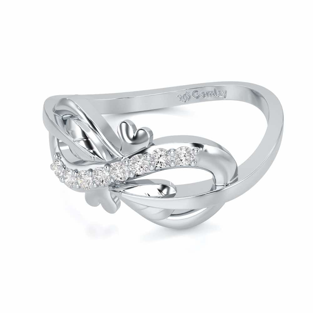 Leaf Bow Silver Ring - White Gold - Image 2