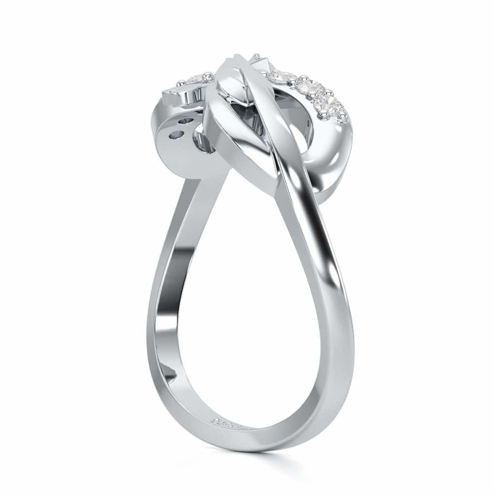 Leaf Bow Silver Ring - White Gold - Image 3