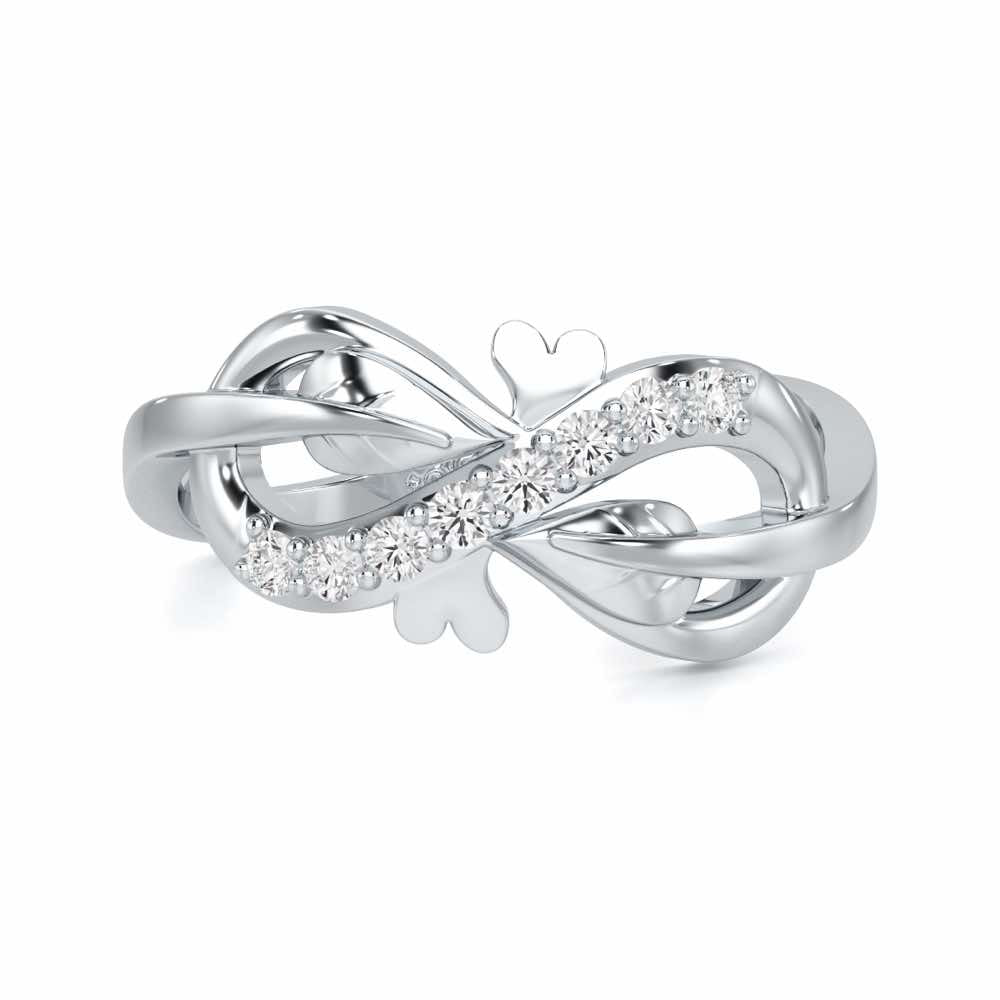 Leaf Bow Silver Ring - White Gold - Image 4