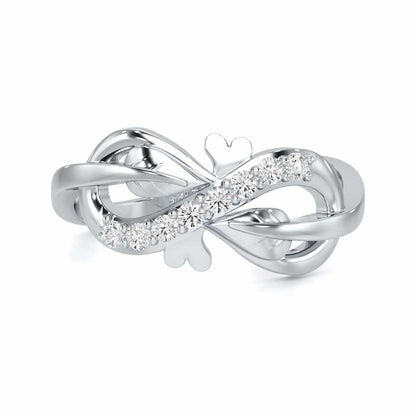 Leaf Bow Silver Ring - White Gold - Image 4