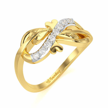 Leaf Bow Silver Ring - Yellow Gold - Image 1
