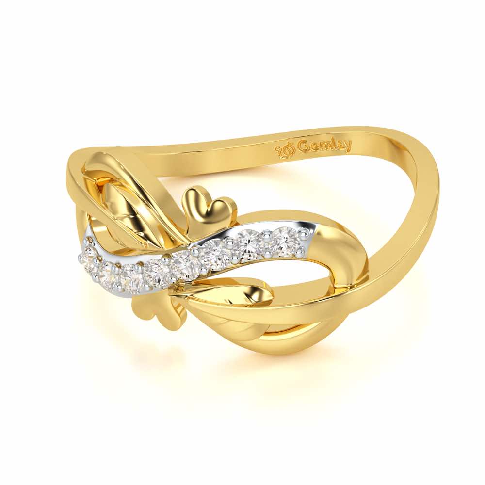 Leaf Bow Silver Ring - Yellow Gold - Image 2