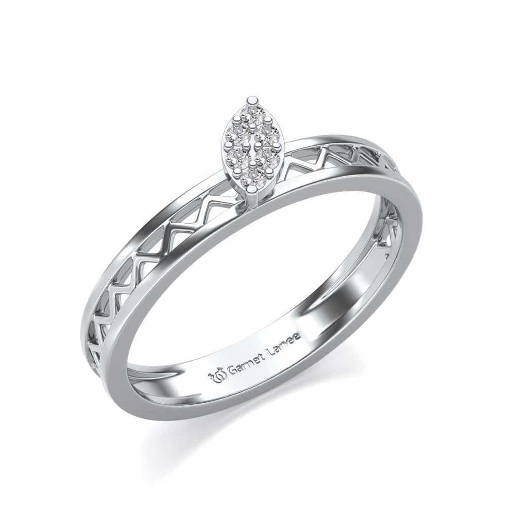 Leaf Silver Band Ring - White Gold - Image 1