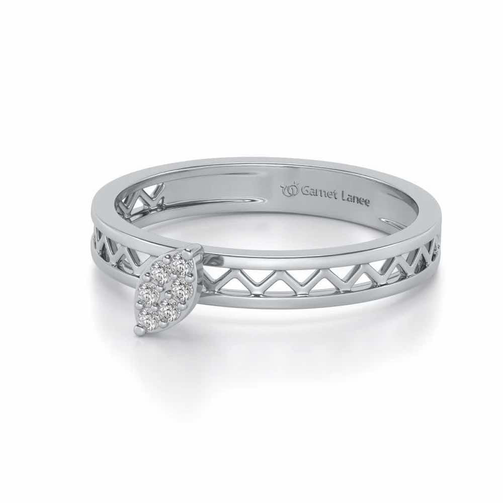 Leaf Silver Band Ring - White Gold - Image 2
