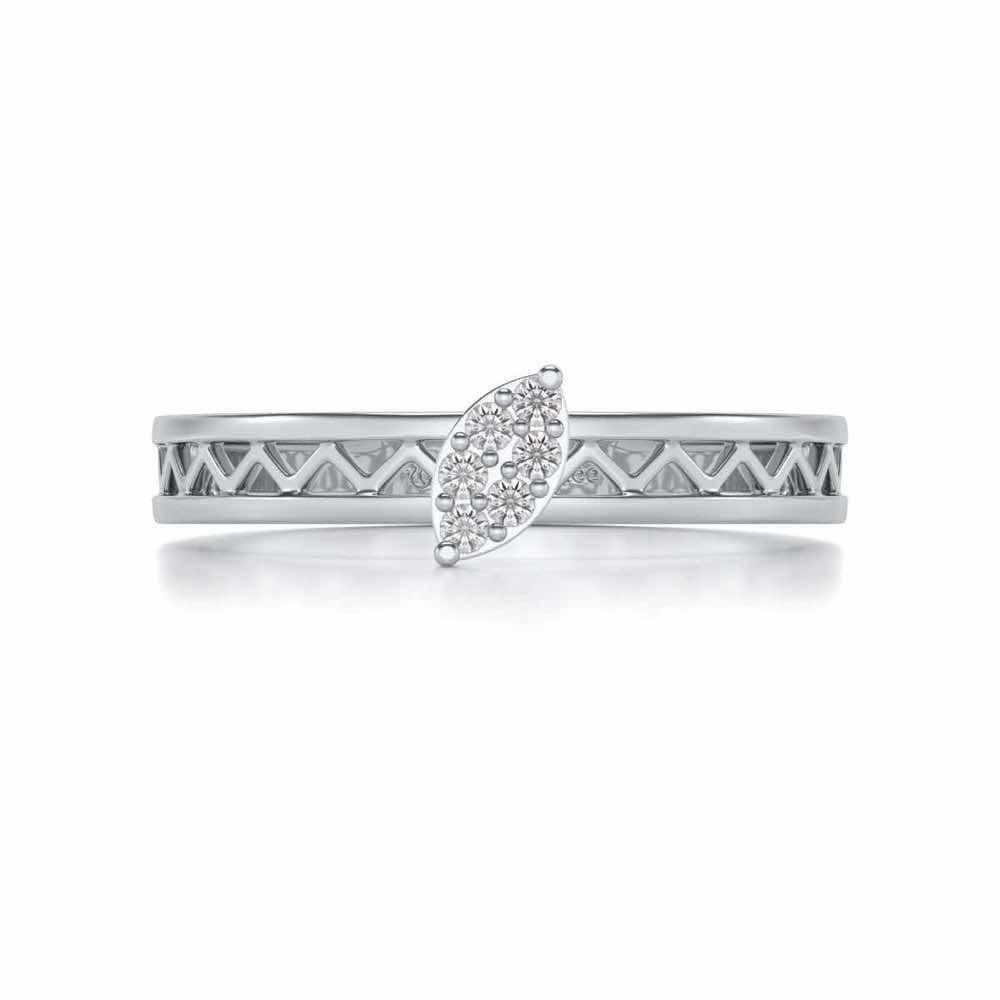 Leaf Silver Band Ring - White Gold - Image 4