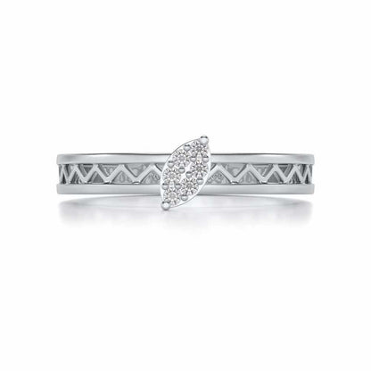 Leaf Silver Band Ring - White Gold - Image 4