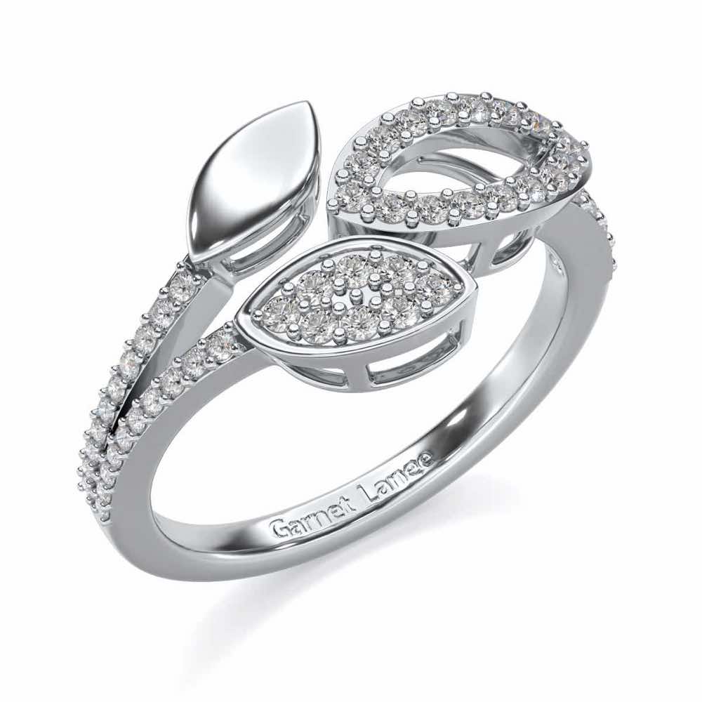 Leafy Dance Silver Ring - White Gold - Image 1