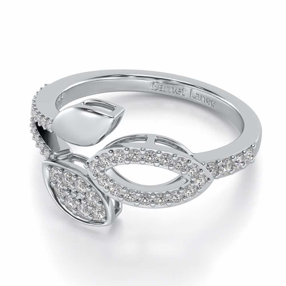 Leafy Dance Silver Ring - White Gold - Image 2