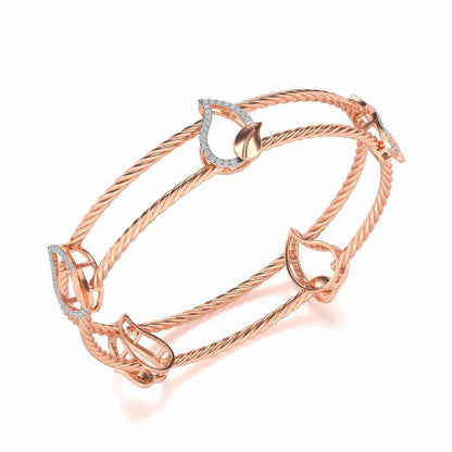 Leafy Deets Silver Bangles - Rose Gold - Image 1