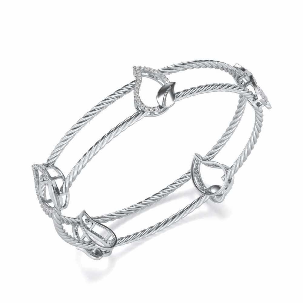 Leafy Deets Silver Bangles - White Gold - Image 1