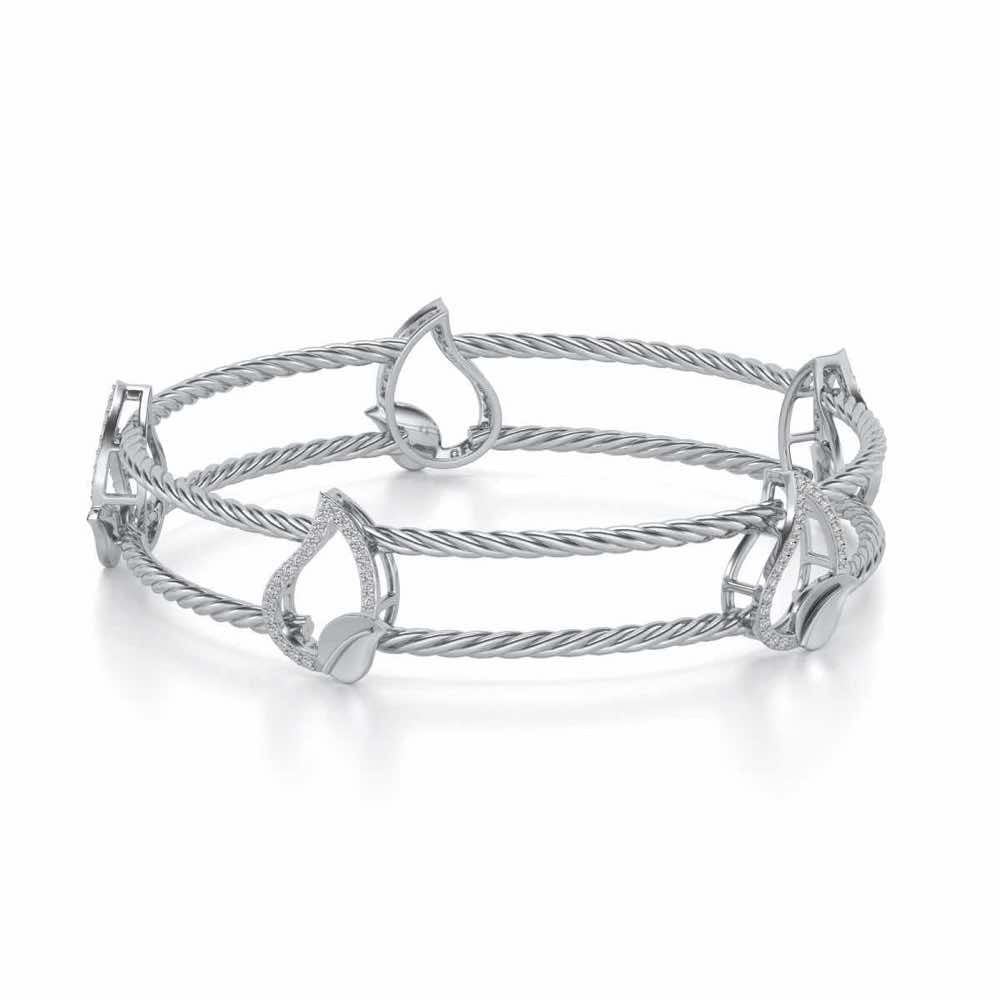 Leafy Deets Silver Bangles - White Gold - Image 2