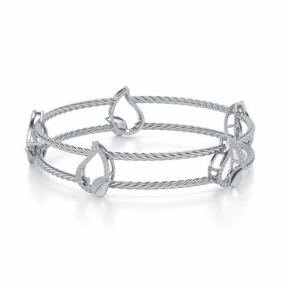 Leafy Deets Silver Bangles - White Gold - Image 2