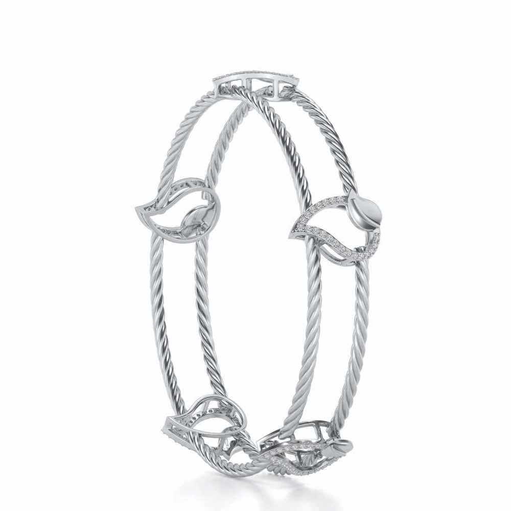 Leafy Deets Silver Bangles - White Gold - Image 3