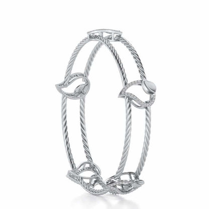 Leafy Deets Silver Bangles - White Gold - Image 3