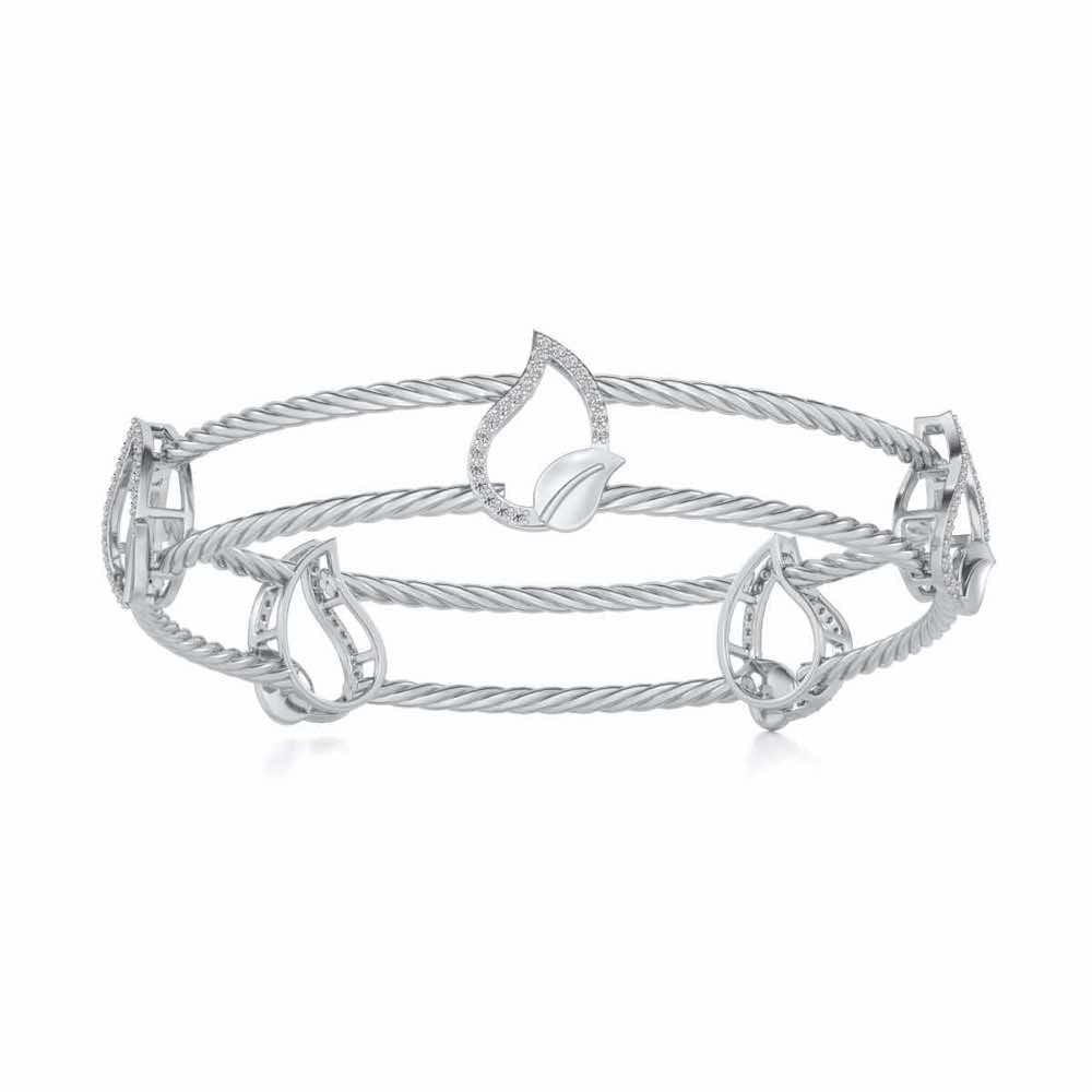 Leafy Deets Silver Bangles - White Gold - Image 4