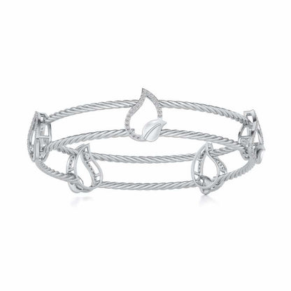 Leafy Deets Silver Bangles - White Gold - Image 4