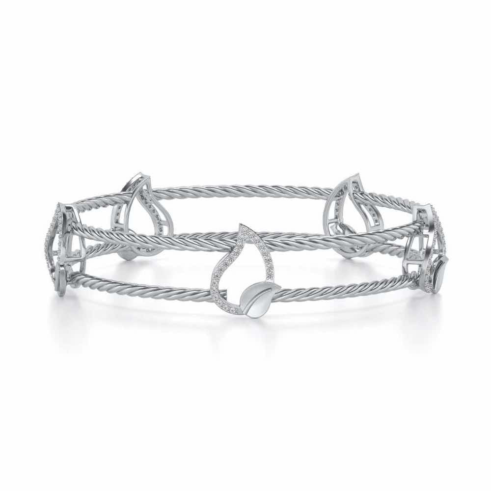 Leafy Deets Silver Bangles - White Gold - Image 5