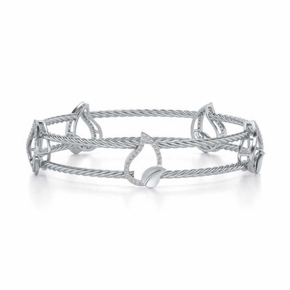 Leafy Deets Silver Bangles - White Gold - Image 5
