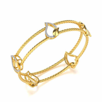 Leafy Deets Silver Bangles - Yellow Gold - Image 1