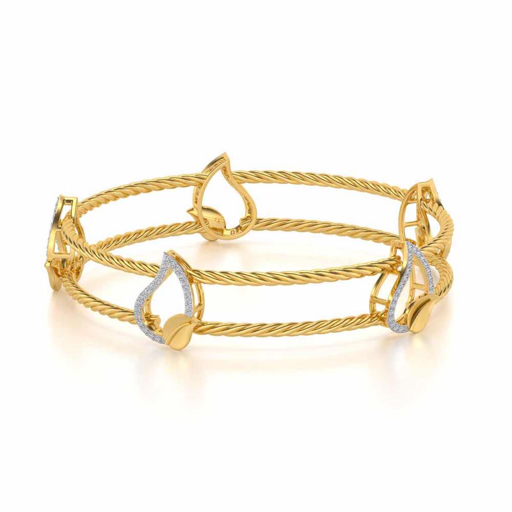 Leafy Deets Silver Bangles - Yellow Gold - Image 2