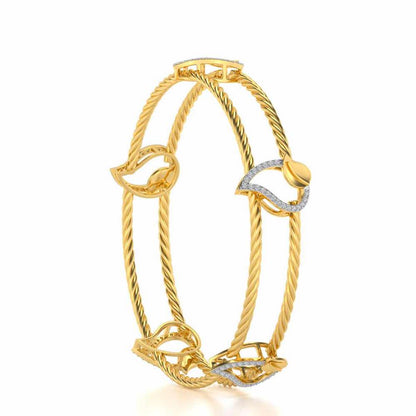 Leafy Deets Silver Bangles - Yellow Gold - Image 3