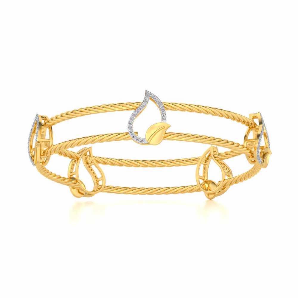Leafy Deets Silver Bangles - Yellow Gold - Image 4