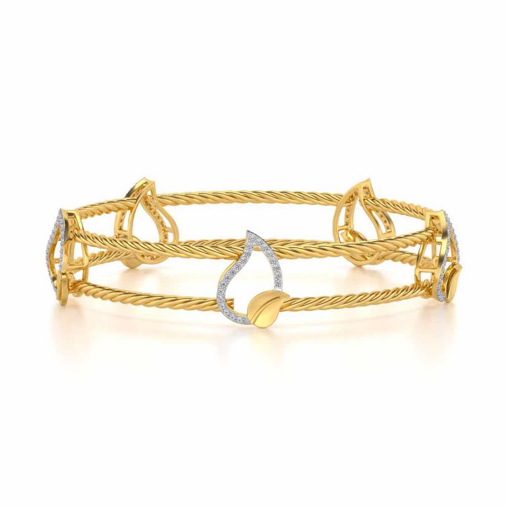 Leafy Deets Silver Bangles - Yellow Gold - Image 5