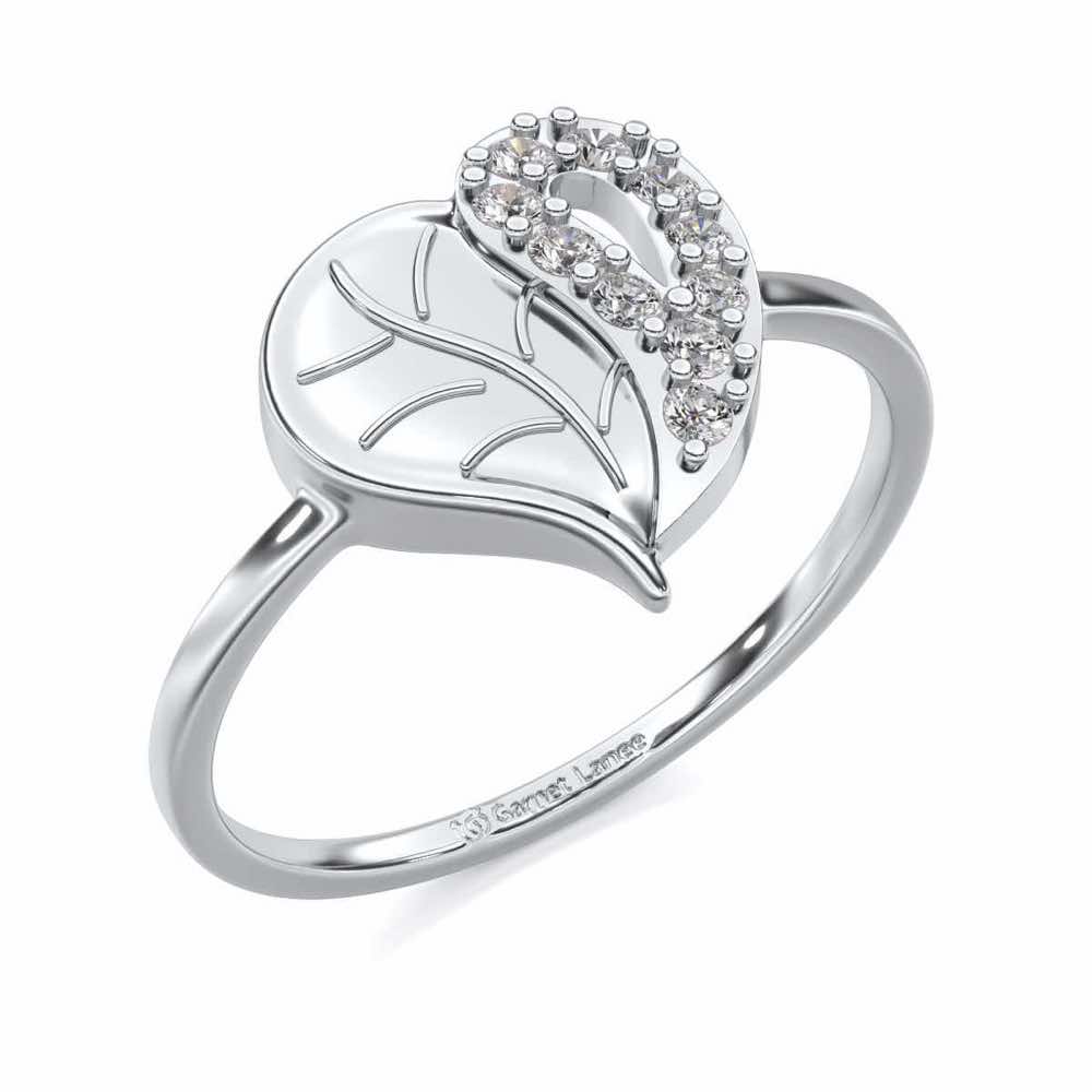 Leafy Heart Silver Ring - White Gold - Image 1