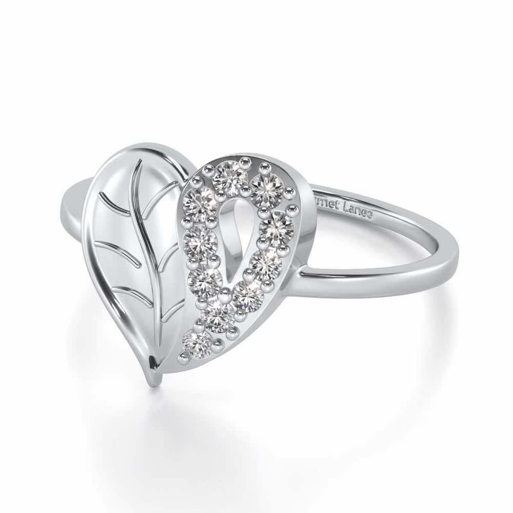 Leafy Heart Silver Ring - White Gold - Image 2