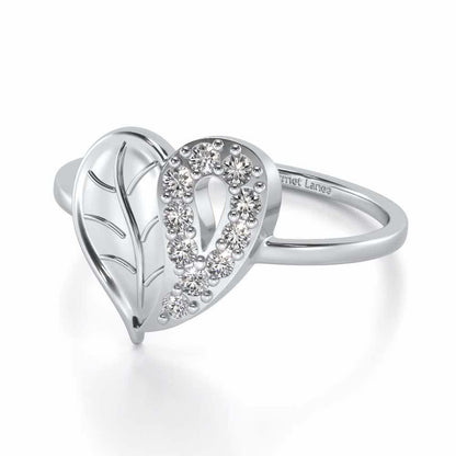 Leafy Heart Silver Ring - White Gold - Image 2