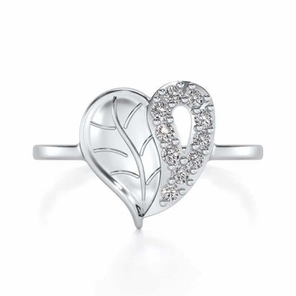 Leafy Heart Silver Ring - White Gold - Image 4