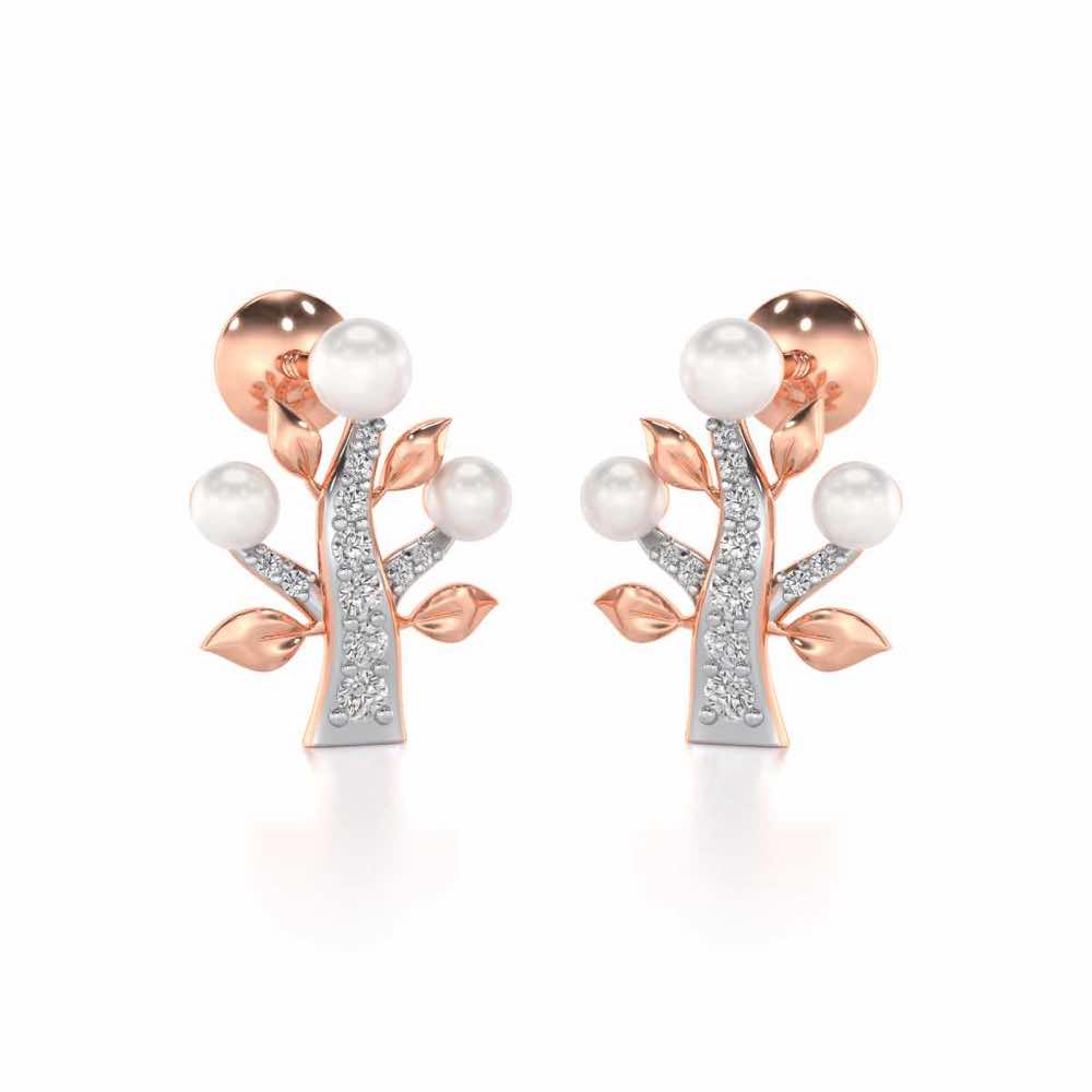 Life Tree Silver Pearl Earrings - Rose Gold - Image 1