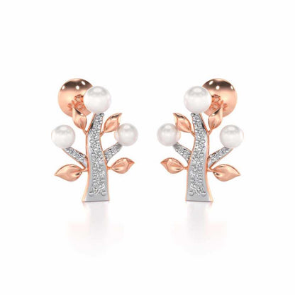 Life Tree Silver Pearl Earrings - Rose Gold - Image 1