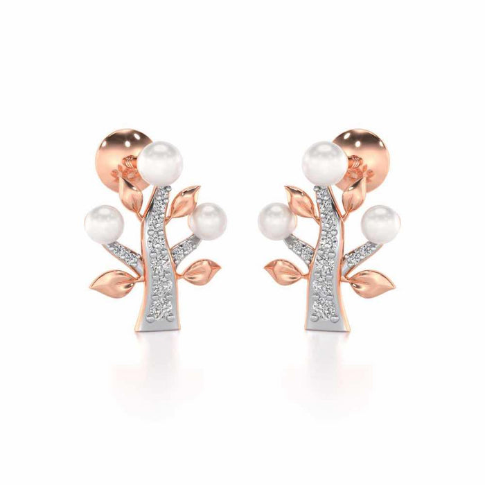 Life Tree Silver Pearl Earrings - Rose Gold - Image 1