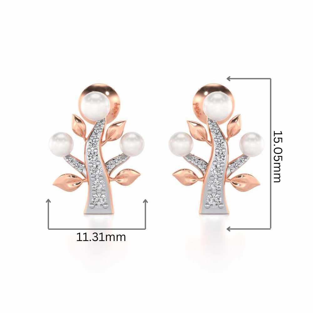 Life Tree Silver Pearl Earrings - Rose Gold - Image 2