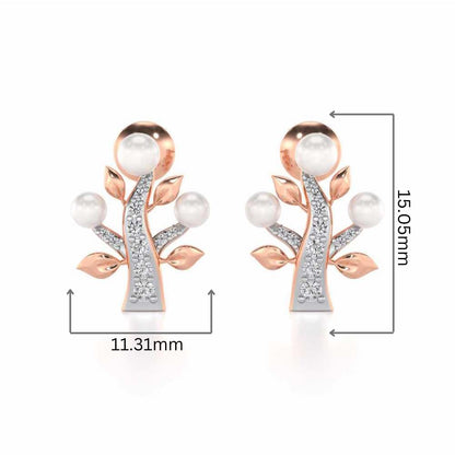 Life Tree Silver Pearl Earrings - Rose Gold - Image 2