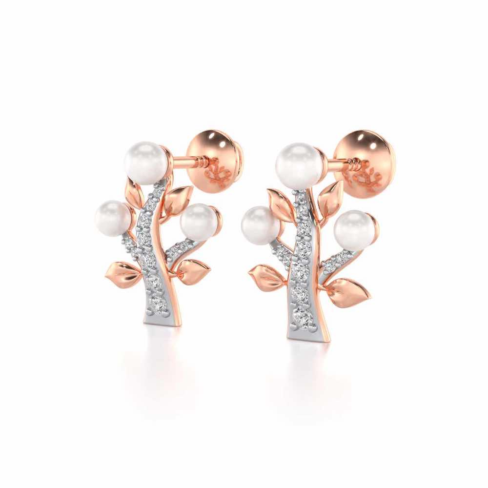 Life Tree Silver Pearl Earrings - Rose Gold - Image 3