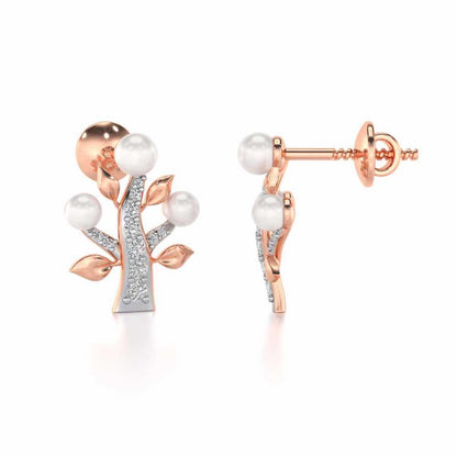 Life Tree Silver Pearl Earrings - Rose Gold - Image 4
