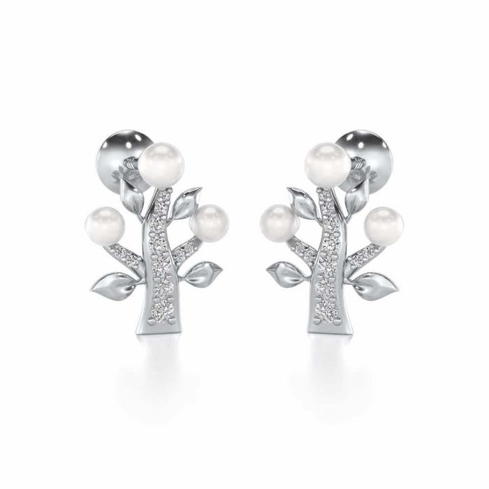Life Tree Silver Pearl Earrings - White Gold - Image 1