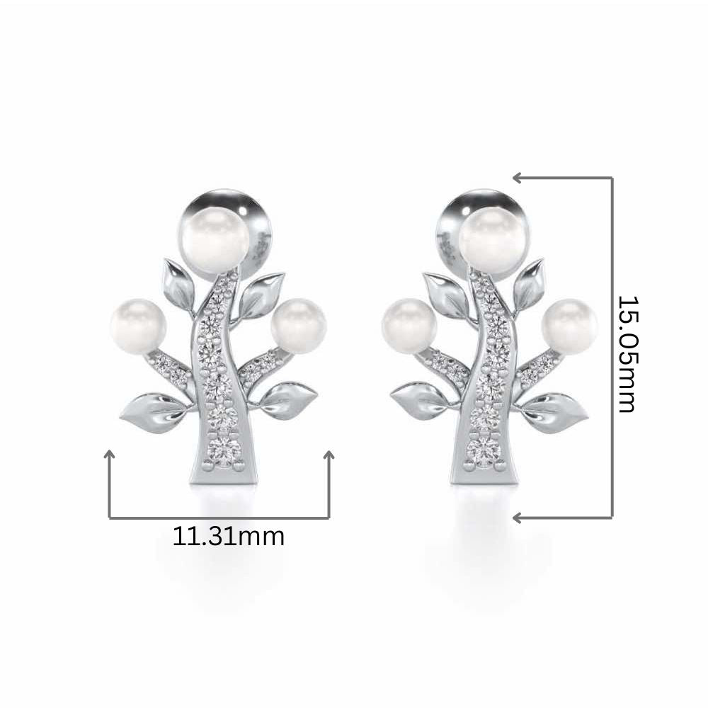 Life Tree Silver Pearl Earrings - White Gold - Image 2
