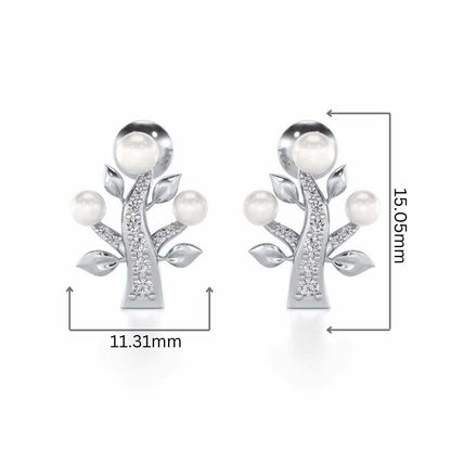 Life Tree Silver Pearl Earrings - White Gold - Image 2