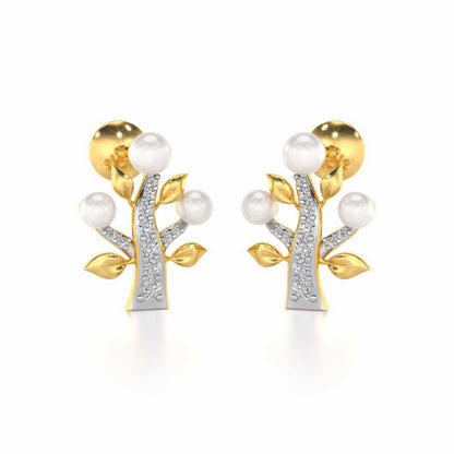 Life Tree Silver Pearl Earrings - Yellow Gold - Image 1