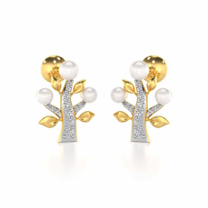 Life Tree Silver Pearl Earrings - Yellow Gold - Image 1